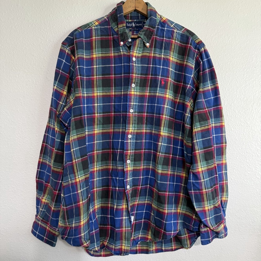 Ralph Lauren Polo Button-Down Shirt Men's XL Multicolor Plaid Cotton Long Sleeve